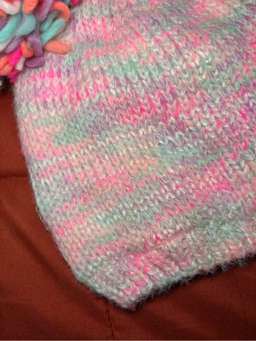 Cute colorful pompom hat! Fleece inside from Children’s Place